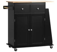 HomCom Desserte de cuisine avec plan de travail, 2 tiroirs, 2 portes, étagère – MDF noir hévéa