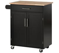 HOMCOM Desserte de Cuisine sur roulettes 83l x 45P x 91,5H cm Noir | Chariot de Service, Îlot de Cuisine, Tiroir de Placard, Porte-Torchons