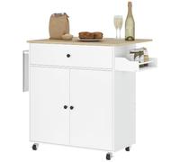 HOMCOM Desserte de Cuisine sur roulettes avec Tiroir 106 x 42 x 87 cm Blanc | Îlot Central Cuisine, Étagère Réglable, Placard à Double Porte, Support à Épices, Porte-Serviette