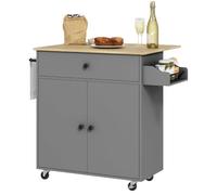 HOMCOM Desserte de Cuisine sur roulettes avec Tiroir 106 x 42 x 87 cm Gris | Îlot Central Cuisine, Étagère Réglable, Placard à Double Porte, Support à Épices, Porte-Serviette