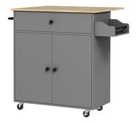 HOMCOM Desserte de cuisine sur roulettes, Îlot central cuisine tiroir étagère réglable support à épices et porte-serviette gris
