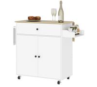 HOMCOM Desserte de cuisine sur roulettes, Îlot central cuisine - tiroir, étagère réglable, support à épices et porte-serviette