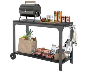 HOMCOM Desserte de Jardin en Acier Desserte pour plancha Chariot de Service à roulettes Desserte extérieure à roulettes avec Plan de Travail dim. 135L x 55l x 86,5H cm Noir