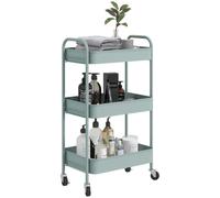 HomCom Desserte chariot de rangement 3 niveaux en acier plateaux ajourés à roulettes Bleu clair
