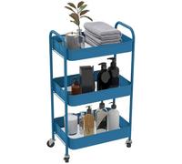 HomCom - Chariot de rangement - Acier - 3 niveaux - Plateaux ajourés - 45x30,6x79 cm - Bleu foncé