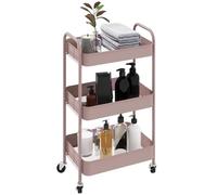 HOMCOM Desserte Chariot de Rangement en Acier Chariot de Service à roulettes 3 Niveaux Plateaux ajourés - 45 x 30,6 x 79 cm - Rose