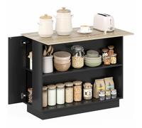 HOMCOM Desserte Îlot de Cuisine 105 x 60 cm Îlot Central Noir | Meuble de Cuisine de Service, 2 Compartiments Ouverts, 2 Placards, Plan de Travail Effet Bois, Étagère Réglable