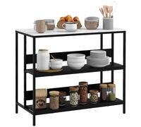 HOMCOM Desserte îlot de Cuisine, Meuble de Cuisine, Plateau Aspect marbre, Structure en Acier, 2 étagères, Meuble de Rangement pour Salon, Style Moderne, 100 x 50 x 90 cm, Noir