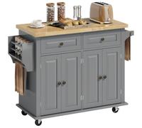 HomCom Desserte îlot de cuisine – 2 tiroirs, 2 placards, range-bouteille – MDF gris hévéa