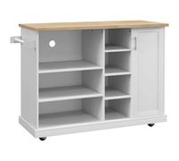 HOMCOM Desserte îlot de cuisine sur roulettes 7 compartiments 1 placard 1 porte 1 porte torchons 129 x 51 x 93 cm bois et blanc