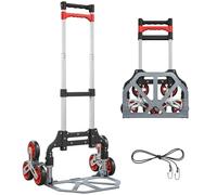 HOMCOM Diable Pliant Monte-Escalier 6 Roues 70kg Rouge | Chariot De Transport Robuste Avec Poignée Télescopique Pour Déplacer Des Objets Lourds.