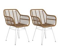 HOMCOM Duo Chaises Salle à Manger Design Bohème Assise Tressée Pieds Acier Blanc Aosom France