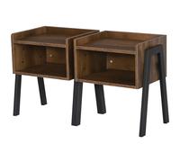HOMCOM Duo de Tables de Chevet Empilables Style Industriel Bois Vieilli et Métal Noir Aosom France