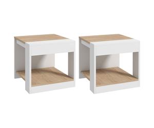 HOMCOM Duo Tables d'Appoint Épurées Blanc et Naturel pour Salon Élégant Aosom France