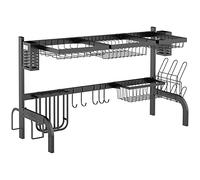 HOMCOM Égouttoir 2 Niveaux avec Crochets 100 cm Acier Noir | Égouttoir, porte-assiettes, grille d'égouttage et accessoire pour évier.