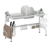 HOMCOM Égouttoir 2 Niveaux sur évier 100x30x54.5 cm Blanc | Égouttoir en acier inoxydable, planche à découper & porte-ustensiles, sur évier.