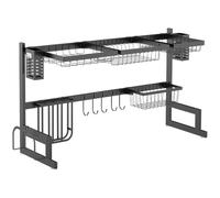 HOMCOM Égouttoir à vaisselle Au-dessus de l'évier 2 niveaux Porte-couteaux Acier noir 93x30x52,5 cm
