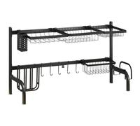 HOMCOM Égouttoir à vaisselle au-dessus de l'évier séchoir à vaiselle 2 niveaux, modulables en acier, 93 x 30 x 52 cm, noir