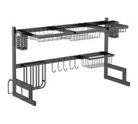HOMCOM Égouttoir Vaisselle 2 Niveaux Porte-Couteau Planche à Découper Acier Noir Aosom France