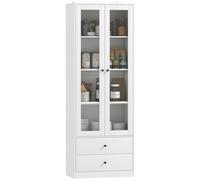 HOMCOM Enfilade Cuisine avec Buffet et 2 Tiroirs, Portes en Verre et Étagères Réglables, 59x30x164 cm, Blanc