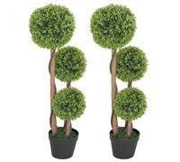 HOMCOM Ensemble 2 Plantes de Buis Artificielles à 3 Sphères, avec Pot et Fond Renforcé, Hauteur 90 cm, pour Intérieur et Extérieur