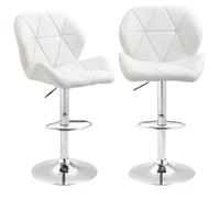 HOMCOM Ensemble 2 Tabourets de Bar avec Hauteur Réglable, Base en Métal et Siège en Similicuir, Tabourets avec Dossier et Repose-pieds, 51,5x57,5x93-114,5cm, Blanc