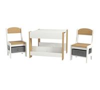 HOMCOM Ensemble 3 pièces table et 2 chaises pour enfant avec plateau réversible tableau noir, panier de rangement, étagères