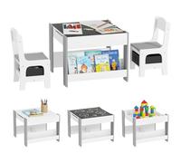 Ensemble 3 pièces table et 2 chaises HOMCOM pour enfant avec plateau table réversible tableau noir, panier de rangement, étagères
