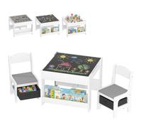 Ensemble 3 pièces table et 2 chaises HOMCOM pour enfant avec plateau table réversible tableau noir, panier de rangement, étagères
