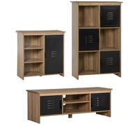 HOMCOM Ensemble Buffet Bibliothèque et Meuble TV Industriel 2 Passe-Fils Multi-rangement Aspect Bois veinage Portes métal Noir