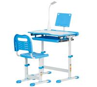 HOMCOM Ensemble Bureau d'École avec Chaise pour Enfants 6-12 Ans Hauteur et Inclinaison Réglable, Bleu