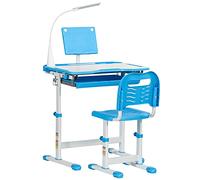 HOMCOM Ensemble Bureau Enfant réglable en Hauteur, Lampe USB, Bleu | Bureau inclinable, tiroir de rangement pour étude