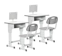 HOMCOM Ensemble Bureau et Chaise pour Enfant 60x45x90-102cm Gris | Lot de 2 Support de Lecture, Casier, Crochet, Porte Stylo, Hauteur Réglable