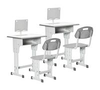 HOMCOM Ensemble Bureau et Chaise pour Enfant - Lot de 2 - avec Support de Lecture, casier, Crochet et Porte Stylo - Hauteur réglable - 60 x 45 x 90-102 cm - Gris