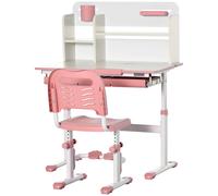 HOMCOM Ensemble Bureau et Chaise pour Enfants à Partir de 3 Ans Ajustable, Table Inclinable à 60° avec Tiroir et Étagères, Rose