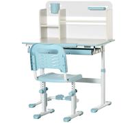 HOMCOM Ensemble Bureau et Chaise pour Enfants à partir de 3 Ans Réglable, Table Inclinable à 60° avec Tiroir et Étagères, Bleu
