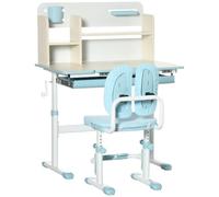 Ensemble bureau et chaise pour enfants - HOMCOM - hauteur réglable et plateau inclinable 0-60° - acier - bleu