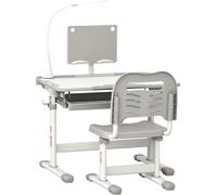 HOMCOM Ensemble chaise et bureau pour enfants avec lampe LED, hauteur réglable, table et chaise d'étude pour enfants, plateau incliné, support de lecture, boîte à stylos, tiroir et porte-gobelet, gris