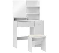 HOMCOM Ensemble coiffeuse avec miroir et tabouret, tiroir, armoire étagère réglable pour la chambre 80l x 40P x 132H cm, blanc