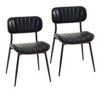 HOMCOM Ensemble de 2 Chaises de Salle à Manger Revêtues de Cuir Synthétique avec Dossier Courbé Pieds Métalliques 49,5x49,5x80 cm Noir et Marron