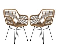 HOMCOM Ensemble de 2 chaises de style bohème, chaises de cuisine, rotin PE, 56 x 60 x 79 cm, Naturel + Noir