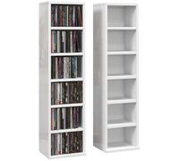 HOMCOM Ensemble de 2 Étagères à Médias 204 CDs avec Étagères Ajustables, Tour Blu-Ray, Bibliothèque et Rangement, Blanc Brillant