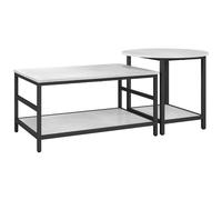HOMCOM Ensemble de 2 Tables Basses à 2 Niveaux en Aggloméré et Acier avec Plateau Effet Marbre, Blanc et Noir