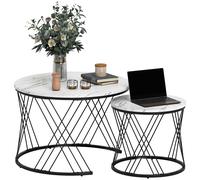 HOMCOM Ensemble de 2 tables basses avec effet marbre, panneau de particules, métal, tables basses rondes pour salon, gigogne, blanc