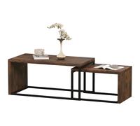 HOMCOM Ensemble de 2 tables basses, Table basse, Table d'appoint, Panneau de fibres à densité moyenne, Métal, 90x48x42cm/59x42x36cm, Noir+Marron