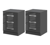 HOMCOM Ensemble de 2 Tables de Chevet Modernes avec 3 Tiroirs pour Chambre à Coucher et Salon en Panneaux de Particules, 40x36x56 cm, Gris