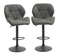 HOMCOM Ensemble de 2 tabourets de cuisine modernes en similicuir avec dossier et repose-pieds, hauteurs réglables, base ronde, 51,5x57,5x93-114,5 cm, Vert Militaire