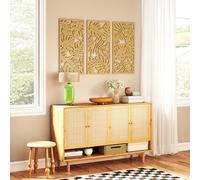 HOMCOM Ensemble de 3 Décorations Murales en Bois 3D, 40 x 80 cm, Feuilles Tropicales, Décoration Suspendue Moderne pour Salon, Chambre, Couloir ou Bureau, Effet Bois Naturel