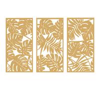 HOMCOM Ensemble de 3 Décorations Murales en Bois 3D, 40 x 80 cm, Feuilles Tropicales, Effet Bois Naturel