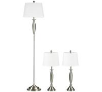 HOMCOM Ensemble de 3 lampes. 1 lampadaire, 2 lampes de table, style en lin; 38 cm x 38 cm x 158 cm, Argent + Blanc